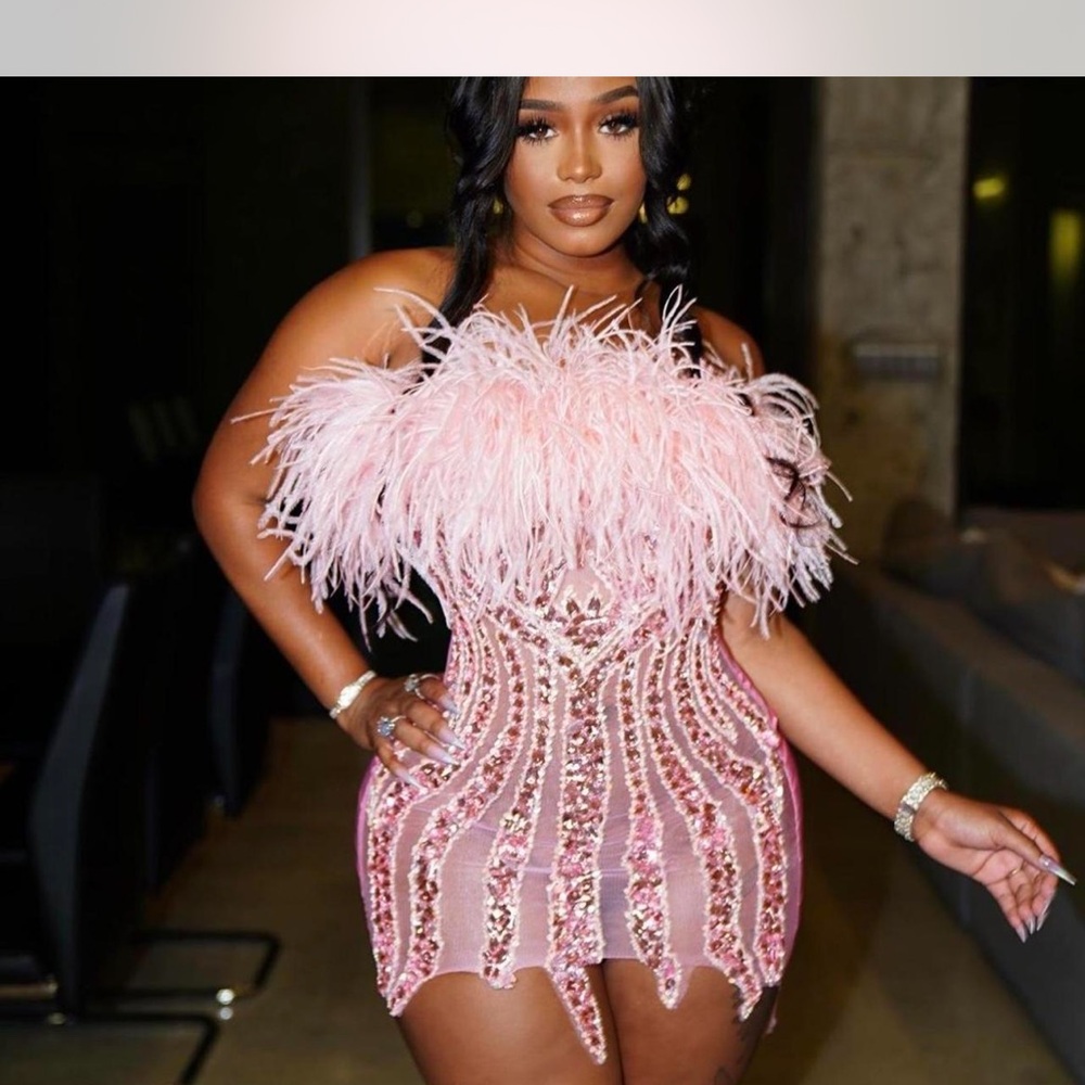 Glamorous Pink Feathered Sequin Dress